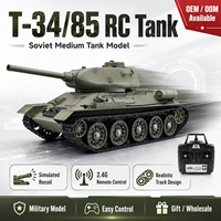 COOLBANK Char d'assaut T-34/85 RC personnalisé camouflage neige 3909-1 PRO Modèle de combat soviétique avec tir de billes, fumée et son 2.4Ghz Édition de collection