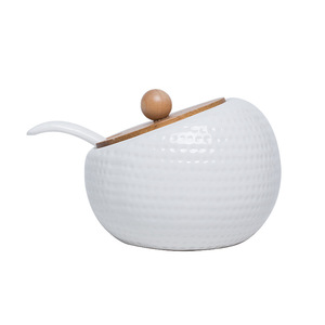 O tempero cerâmico branco pode ajustar-se com apoio do bambu, garrafa transparente do tempero do vidro, com três gavetas pequenas. - Product Image 4