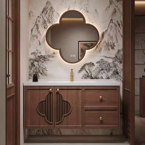 Conjunto de Mueble de Baño Wanjulai de Roble con Lavabo de Cerámica y Cajones, Color Nogal, Estilo Antiguo, Forma Rectangular - Product Image 2