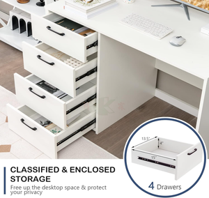 <span class=keywords><strong>Escritorio</strong></span> Moderno <span class=keywords><strong>Blanco</strong></span> con 4 <span class=keywords><strong>Cajones</strong></span> de Almacenamiento, Mesa de Computadora para Oficina en Casa, <span class=keywords><strong>Escritorio</strong></span> para Dormitorio o Estudio - Product Image 2