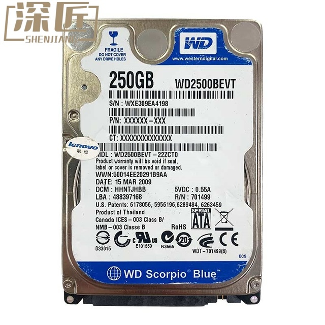 SATA Hard Drive WD2500BEVT 250GB 9.5mm Western Digital PC Core Computer Part ATM CDM CRM CRS Selfserv Kiosk WD2500BEVT-22ZCT0