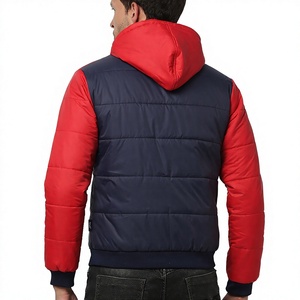 Veste matelassée color block pour homme, à capuche, fermeture éclair, manches longues, hiver, rembourrage épais en polyester, design contrasté, coupe classique - Product Image 3