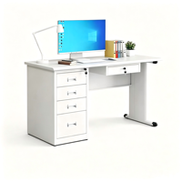 Bureau d'ordinateur ergonomique moderne en acier blanc avec assemblage facile et rangement à tiroirs verrouillables multiples pour le bureau