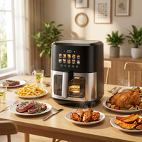 Nouvelle Friteuse à Air Carrée Moderne 6L à Double Chauffage Numérique en Acier Inoxydable, Cuisson Électrique Intelligente Sans Huile pour Usage Domestique
