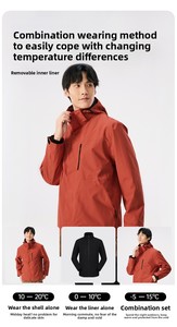 Cortavientos Estándar para Hombre y <span class=keywords><strong>Mujer</strong></span>, Forro Polar Desmontable, Conjunto de Dos Piezas con Capucha, para las Cuatro Estaciones, Poliéster - Product Image 4