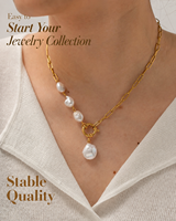 Collier personnalisé à faible MOQ en pierre naturelle, perle baroque d'eau douce et coquille de nacre pour usage quotidien