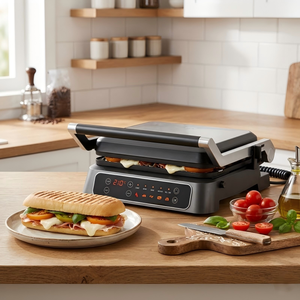 <span class=keywords><strong>Grill</strong></span> électrique numérique avec <span class=keywords><strong>plaques</strong></span> <span class=keywords><strong>amovibles</strong></span> antiadhésives en acier inoxydable, 5 programmes prédéfinis, 90 cm² ° &180 ° Ouverture de la presse à panini - Product Image 6