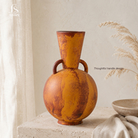 Vase à fleurs rond en céramique classique Jossin, récipient décoratif texturé rustique avec poignées pour étagère, table, décoration intérieure