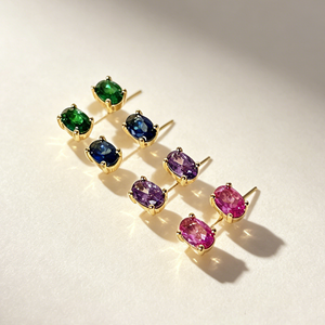 Custom Simple Design 18K Gold Plated Multicolor Oval <b>Crystal</b> CZ <b>Stud</b> <b>Earrings</b> Women - Product Image 1