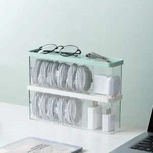 Pinmoo 휴대용 명확한 장방형 데이터 케이블 저장 상자 뚜껑을 가진 플라스틱 전원 케이블 저장 조직자