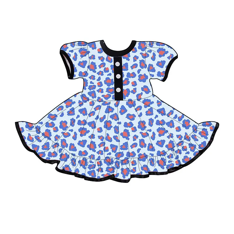 Новое поступление, детское летнее платье с принтом на заказ для девочек, платья до колена с коротким рукавом и жемчугом