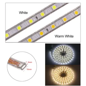 Bande lumineuse <span class=keywords><strong>LED</strong></span> 5050, 220V 240v, étanche, 60LED/m, <span class=keywords><strong>ruban</strong></span> <span class=keywords><strong>LED</strong></span> flexible avec interrupteur, prise, décoration de la maison, blanc/blanc chaud - Product Image 1