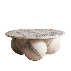 Table d'appoint en marbre blanc Arabescato Corchia de luxe Newstar, Italie, avec base ronde en marbre blanc et dessus en marbre à veines noires - Product Image 1