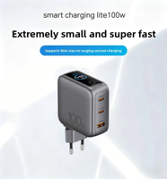 Charger USB-C GAN OTP 100W PD Baru Terlaris, Tahan Api, Standar EU, Layar Pintar, Adaptor Daya Laptop 3 Port, Pengisian Daya Multi-perangkat Cepat