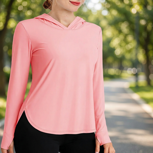 <b>Women's</b> Customized Color Long Sleeve Hooded UPF 50 Quick Dry Seamless Fusing Breathable Comfortable Sweatshirt Pullover <b>Top</b> for - Product Image 2