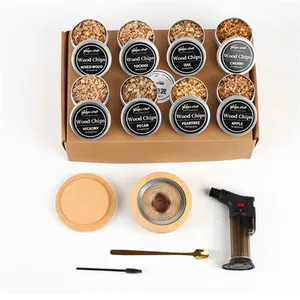 Лидер продаж AIHPO, старый стиль, 8 видов, деревянные чипсы для коптильни, набор для коктейлей и курильщиков с фонариком, набор для виски, бурбон