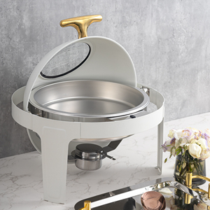 Juego de plato de frotamiento con tapa de vidrio blanco, calentador de alimentos eléctrico de lujo decorativo dorado redondo para fiesta de catering de boda única - Product Image 4