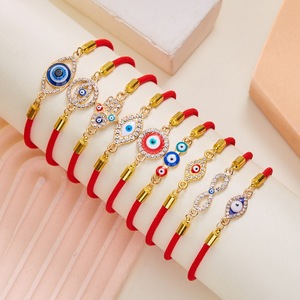 Bracelet ajustable à œil bleu coulissant avec cordon rouge, bracelets tendance avec pendentif en alliage - Product Image 1
