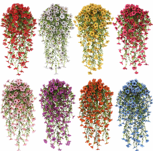 Décoration <span class=keywords><strong>murale</strong></span> de fleurs violettes <span class=keywords><strong>en</strong></span> <span class=keywords><strong>rotin</strong></span> artificiel avec feuilles d'eucalyptus <span class=keywords><strong>en</strong></span> plastique - Product Image 1