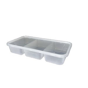 Three Compartment Disposable Takeaway Box 680ml Rectangular Plastic Food Container For Commercial Use - Product Image 1