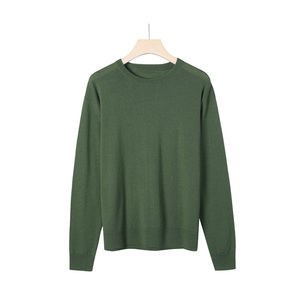 Suéter de punto verde puro para mujer, jersey de manga larga con cuello redondo de lana merina 100% de alta calidad - Product Image 1