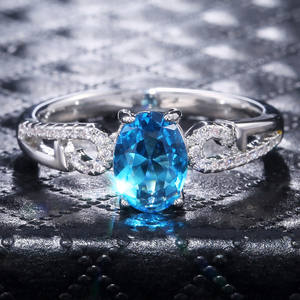 Bague F159 pour femme en argent 925 avec topaze, taille ovale, sertie pavé, pierre précieuse, bague de fiançailles, bijoux fins - Product Image 6