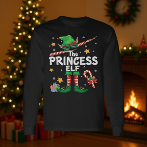 Camiseta navideña de manga larga con estampado de princesa elfo, pijama familiar a juego - Product Image 3