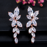 Boucles d'oreilles pendantes en zircone cubique CZ, forme feuille brillante, pour mariage, mariée, bijoux pour femmes - Grande Vente