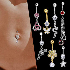 फैशन भेदी गहने महिलाओं पेट की अंगूठी थोक स्टेनलेस स्टील टाइटेनियम जिरकॉन सेक्सी नाभि रिंग - Product Image 5