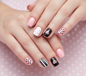 <span class=keywords><strong>Uñas</strong></span> Postizas Autoadhesivas de Marca Propia, 24 Piezas, Diseño de Lunares y <span class=keywords><strong>Rayas</strong></span> <span class=keywords><strong>Negras</strong></span> y Rosas, Aplicación sin Pegamento - Product Image 5