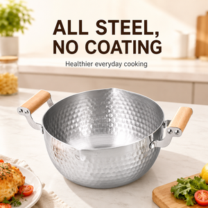 Wooden Handle Stainless Steel Saucepan Japanese Hammered Snow Pattern Stock <b>Pot</b> Milk Pan <b>for</b> Home Kitchen <b>Induction</b> Cooktop - Product Image 1