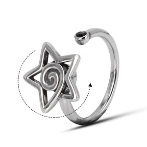 316L Stainless Steel <b>Fidget</b> <b>Rings</b> Star Shape Spiral Detail Open Adjustable Modern Trendy Jewelry for Men Women Daily Wear - Product Image 1