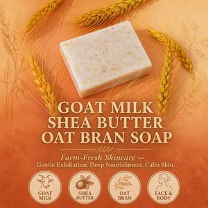 Savon en barre au <span class=keywords><strong>lait</strong></span> de chèvre, beurre de karité et son de blé, hydratant naturel, exfoliant doux, nettoyant visage et corps, pour peaux sensibles, végétalien, OEM - Product Image 2