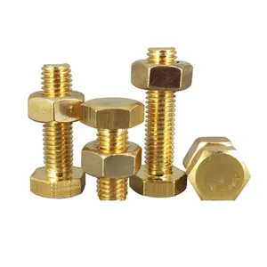 External Hex Hexagon Brass Bolt M4 M5 M6 M8 Screw And Nut Set Large Full Extension Machine Copper Screw Hardware Fasteners