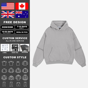 Pull-over homme KINGSEN vintage en coton éponge brodé, délavé à l'acide, à ourlet brut, manches superposées, épais, pour l'hiver - Product Image 2