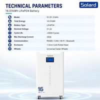 Batterie Lithium Fer Phosphate Hybride Extérieure 16 kWh 51,2 V 314 Ah Solaire Intelligente Wi-Fi Empilable 8000 Cycles Fiable