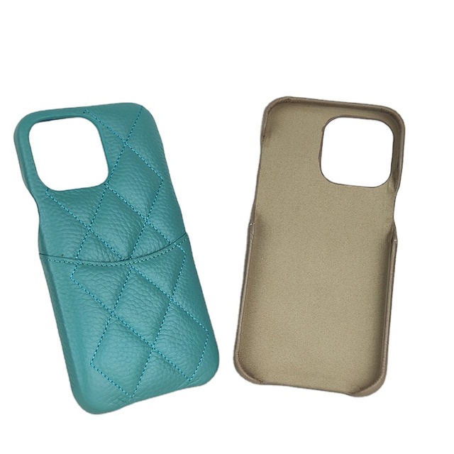 New Arrival Card Pocket Design Pu Leather Diamond Embroidery Phone case With Edge Folded Fully Wrapped for iphone 15 Pro Max