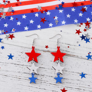 Boucles d'oreilles en bois rouge blanc et bleu étoiles épissage trois glands pendentif boucles d'oreilles pour femmes Uionen 1217 - Product Image 2