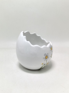 Tarro de vela de maceta de cerámica en forma de huevo de Pascua irregular con decoración de calcomanía de flor de Margarita - Product Image 6