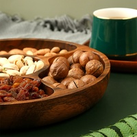 Plateau assiette de service avec 5 compartiments, vaisselle de cuisine de jardin, maison créative rond parure de fruits en bois d'acacia rond, amuse-gueule, plat avec compartiments