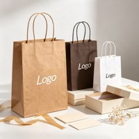 Sacs en papier kraft blanc et brun personnalisés avec ruban, accessoires, sacs de courses recyclés, sacs à emporter pour restaurants et fast-foods, logo pour la promotion