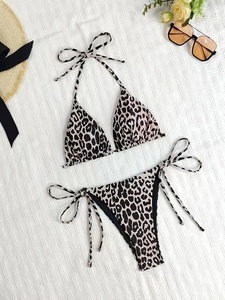 Beliebte Produkte Sommer Zweiteiler Frauen Sexy Halfter Badeanzug Leopard Printed Low Waist Bademode <span class=keywords><strong>Bikini</strong></span> Set - Product Image 2