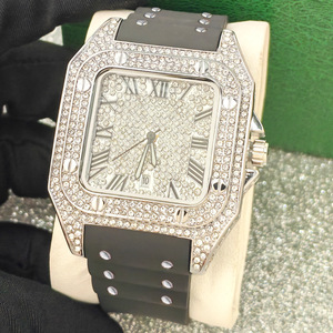 <span class=keywords><strong>Montre</strong></span> de luxe unisexe à quartz, cadran romain pavé de cristaux, bracelet en silicone à rivets, affichage de la date, style « Iced Out » doré, en promotion - Product Image 2