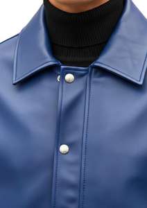 Veste en cuir véritable pour homme avec boutons-pression sur le devant, vêtement d'extérieur en cuir classique décontracté - Product Image 2