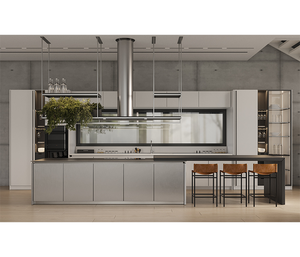 Porte de cuisine sur mesure Foshan, couleur RAL, design de porte de cuisine, forme cannelée, armoires de cuisine intelligentes avec îlot pour appartement et villa - Product Image 1