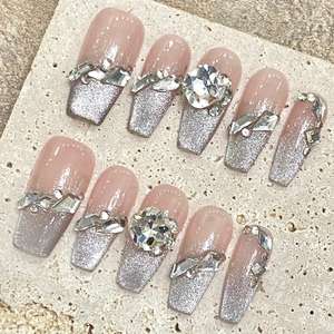 <span class=keywords><strong>Uñas</strong></span> <span class=keywords><strong>Postizas</strong></span> Hechas a Mano de Alta Calidad, Forma de Ataúd Larga, Color Rojo, Flores Pequeñas Pintadas a Mano, Reutilizables, Venta al Por Mayor de Fábrica - Product Image 2