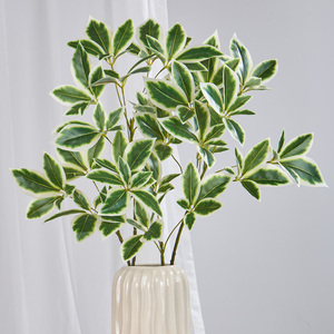 Branche artificielle d'arbre parapluie 75 cm, fausse plante Schefflera Variegata, feuillage vert et blanc, 3 tiges pour la décoration de la maison, du bureau ou du vase - Product Image 2