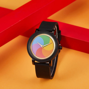 2025ใหม่นาฬิกาข้อมือควอตซ์ทรงกลมสายซิลิโคนหมุนได้สีรุ้งแบบลำลองสไตล์เรียบง่าย - Product Image 6