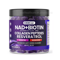 Bonbons Gommeux Ausreson OEM NAD+Biotine : Complément Éclaircissant pour la Peau, Antioxydant, Vitamines Adultes, Collagène, Biotine, Niacinamide, Gummies NAD