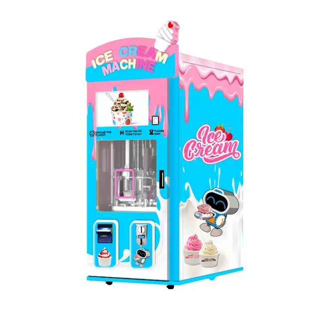 Factory Fully Automatic Soft Ice Cream Vending Machine Robot Self Service Commercial Ice Cream Making Vending Machine for Sale